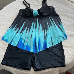 Black and Blue Tankini Set